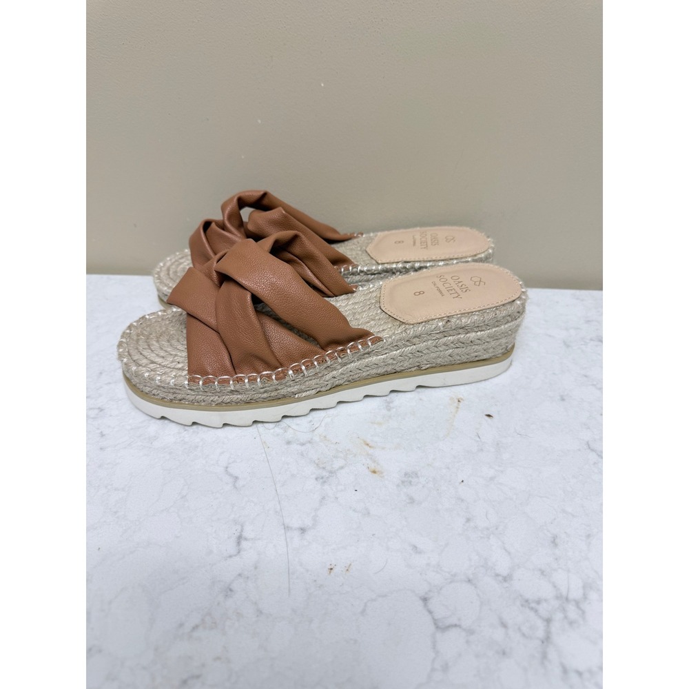 Oasis Society Tan Brown Twisted Espadrille Platform Slide Sandals Womens 8 - Picture 4 of 7